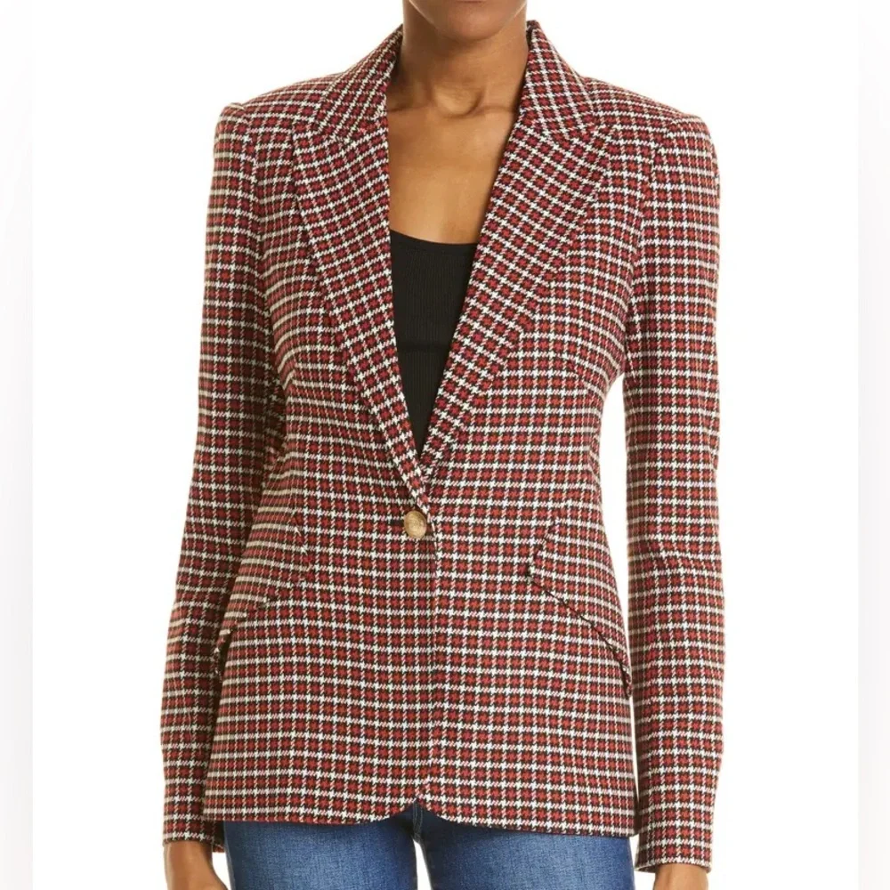 L'AGENCE | Holiday Chamberlain Red Check Peaked Lapel Blazer - Picture 1 of 9